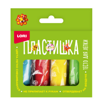 Пластишка. Тесто для лепки 4 цв по 30 гр (коробка с вырубным окном)