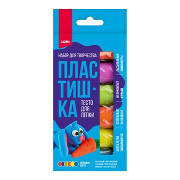 Пластишка. Тесто для лепки неоновое 6 цв по 30 гр (коробка с вырубным окном)