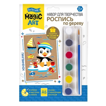 Роспись по дереву Пингвиненок (досочка А5, малый конверт)